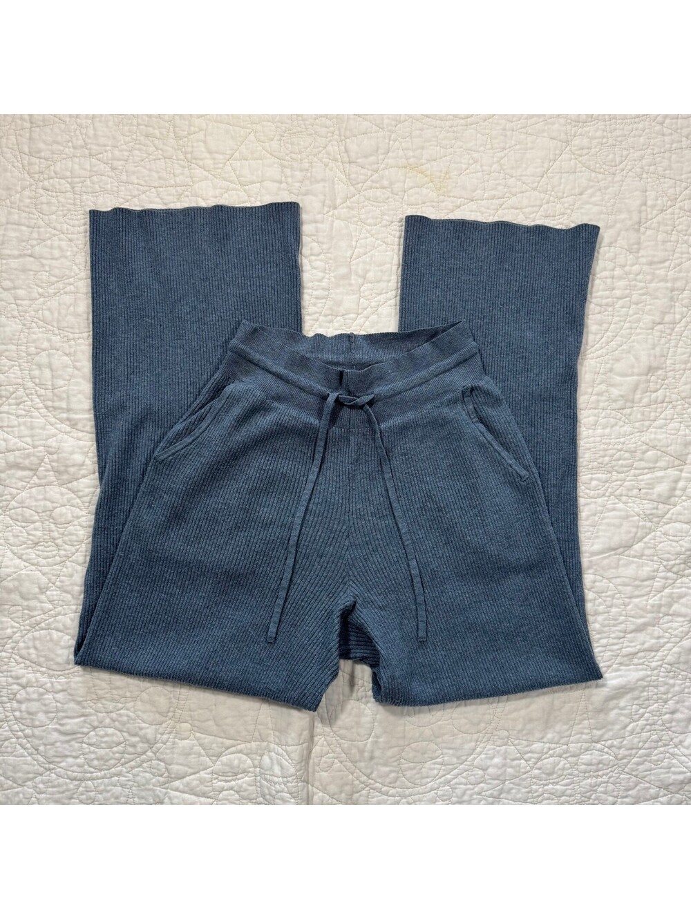 Uniqlo dark blue knit ribbed straight wide leg pants size xsmall